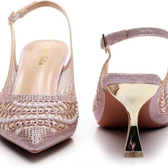 Women's Pink Slingback Pumps 2inHeel Rubber Sole Water Resistant for Casual